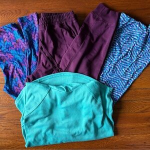 LuLaRoe Bundle – Hooded Layering Top (S), Joggers (M), 2 Printed Leggings (OS)